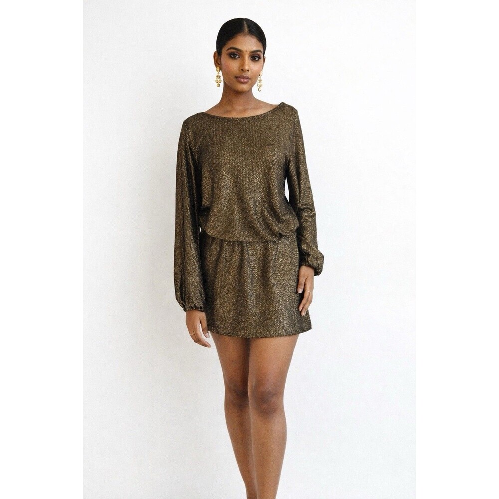 Alexis S gold texured mini dress  stretch party evening metallic